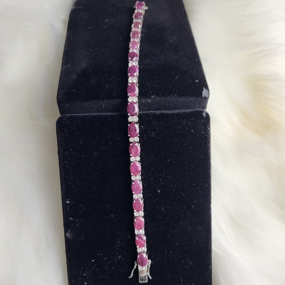 Red Indian Ruby Rhodium Over Sterling Silver Bracelet fits 7.5